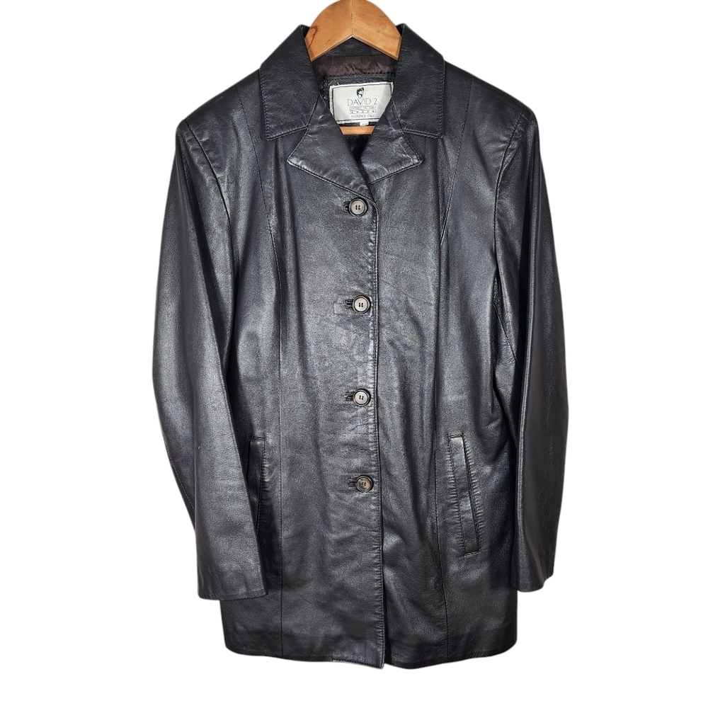 David 2 Leather Factory Florence Italy Leather BROWN Jacket Coat Size 8